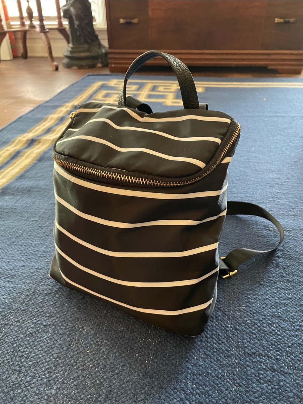 a new day Black Backpack with White Stripes